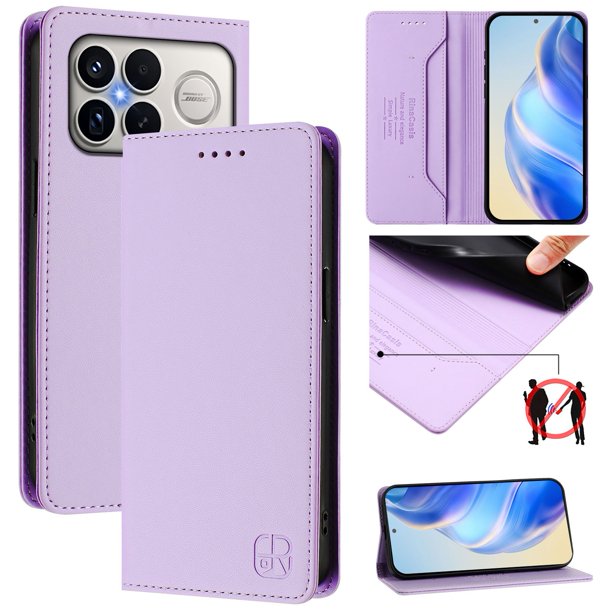 Funda Billetera con Soporte para Xiaomi Poco F8 Ultra Bloqueo RFID Plegable Morado claro