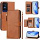 thumbnail image 1 of Funda tipo cartera para TCL 50 XE 5G con bolsillo con cremallera, tarjetero, soporte, correa para la muñeca y tapa de cuero marrón, 1 of 5