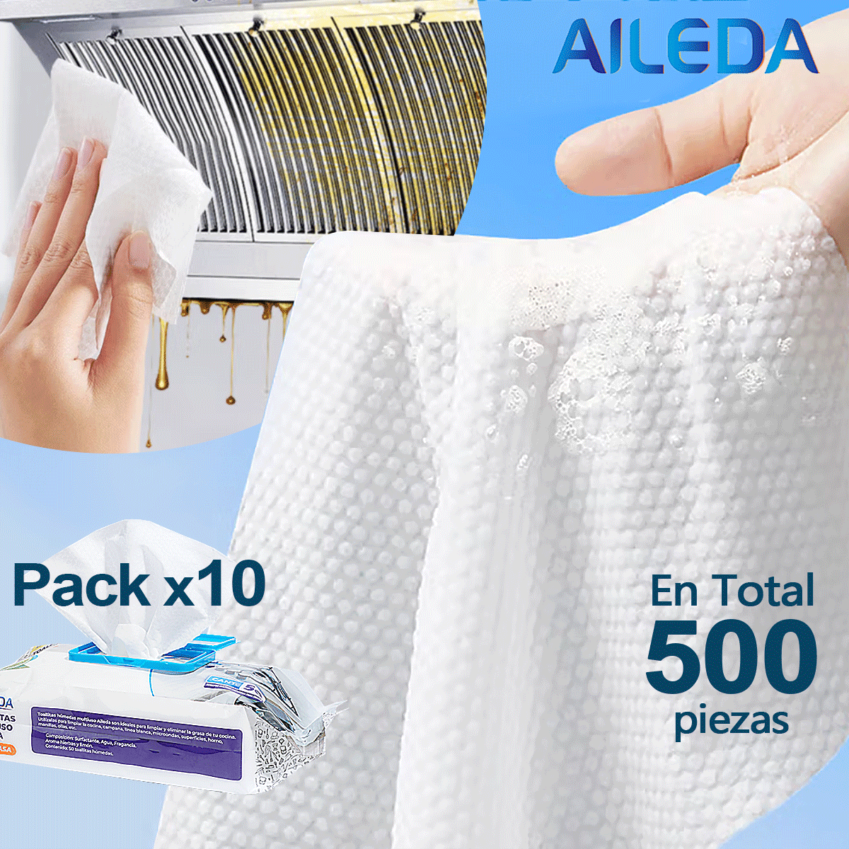 Paño De Limpieza Aileda Antigrasa Paño Blanco 50 U Paquete De 10 Unidades Para Cocina Limón