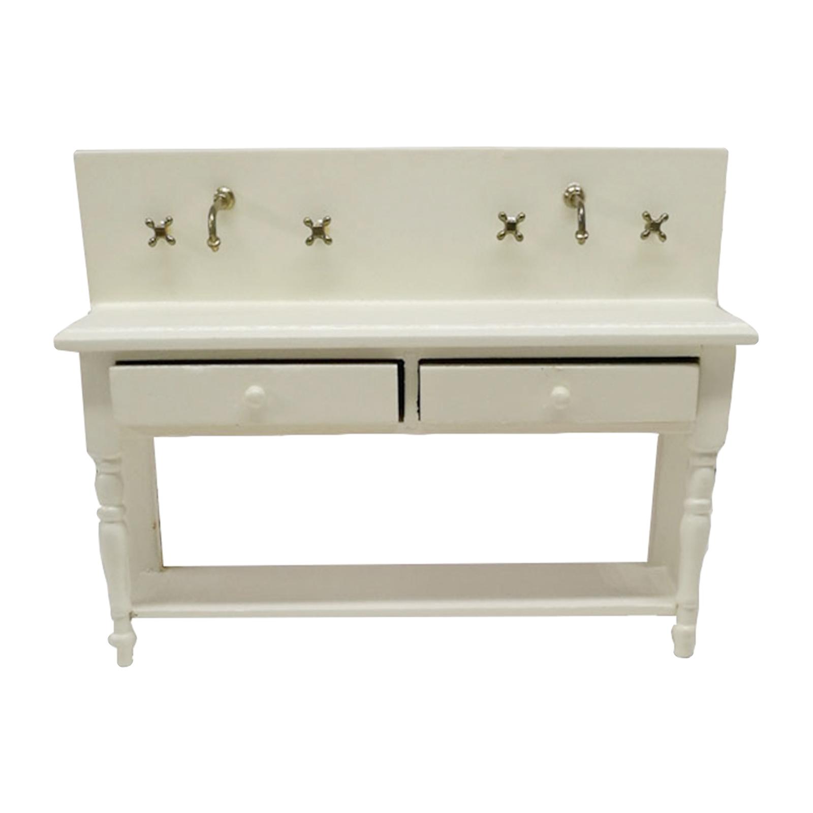 Magideal - Pequeña Sala De Lavabo De , Accesorios Decorativos, Tocador Con Cajones, Modelo De Simulación En Miniatura, Fregadero De Mano 1:12