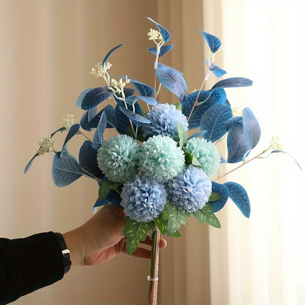 Beautiful Artificial Chrysanthemum Bouquet with Eucalyptus Leaves - Perfect for Home Decor, Weddings, and Holidays!