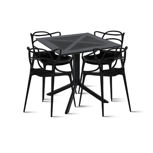 Klik Muebles - Mesa Restaurant 80x80 Polipropileno + 4 Sillas Master Negras