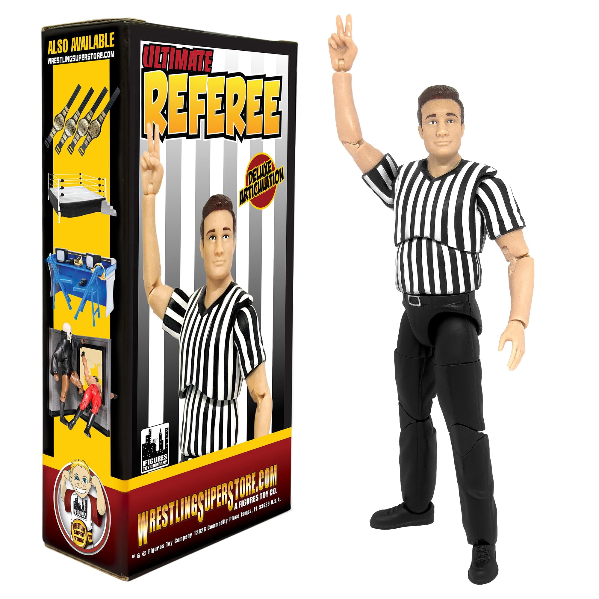 Figures Toy Company - Figura De Acción De Lucha Libre Ultimate Referee Deluxe Articulation