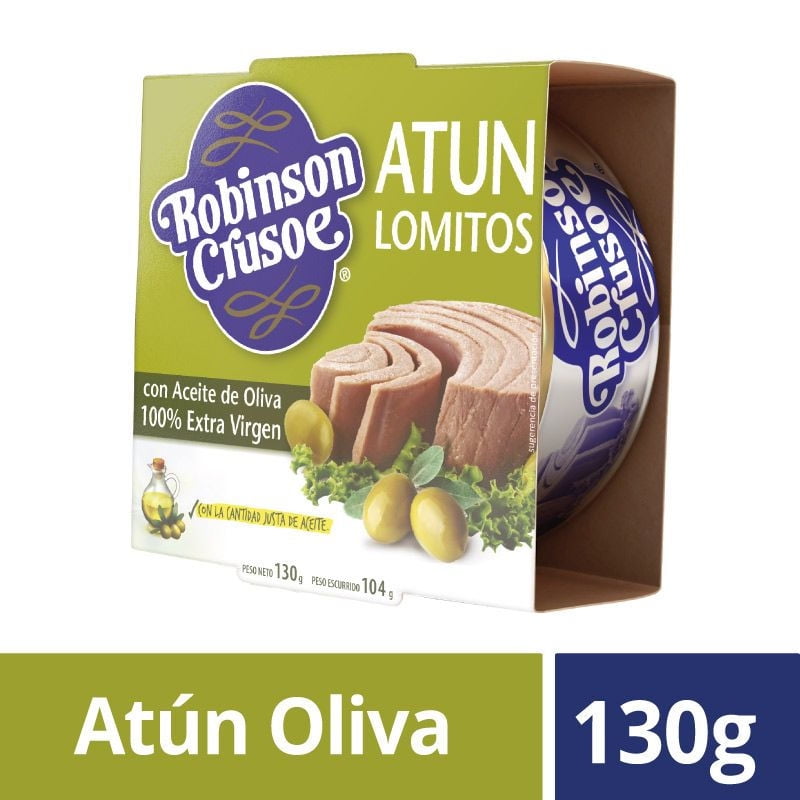 Atún Lominto Aceite De Oliva Extra Viergen Lata Drenado 104 g - Neto 130 g Robinson Crusoe