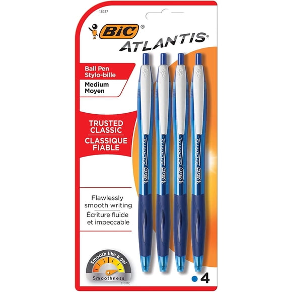 Bolígrafo Atlantis Retráctil Mediano Azul Paquete De 4