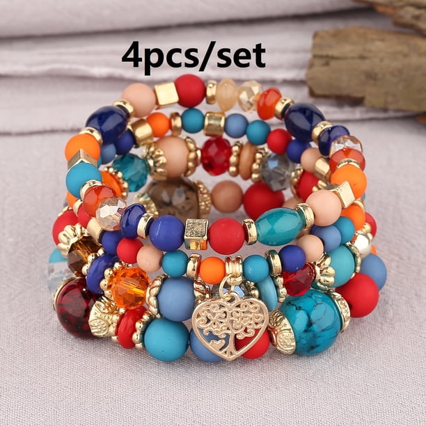 Heart Charm Beads Layered Bracelet Set Pompomia Bracelet Charm Vintage Jewelry Valentine's Day Gift