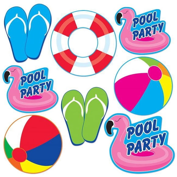 Cutouts Beistle Pool Party, 8 unidades por paquete, 9,5 x 12 cm, estampado