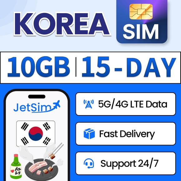 Tarjeta SIM JETSIM Corea del Sur 10 GB de datos por 15 días