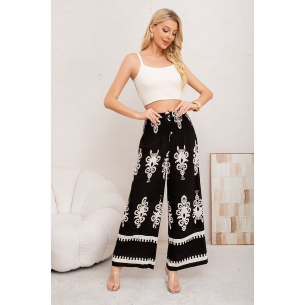 Pantalon Mujer Palazzo Tipo Lino Pretina Alta Elasticado Diseño 3011
