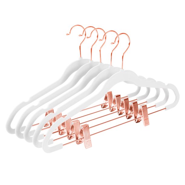 Perchas para pantalones MIZGI Premium Velvet con clips, paquete de 20 unidades, color blanco