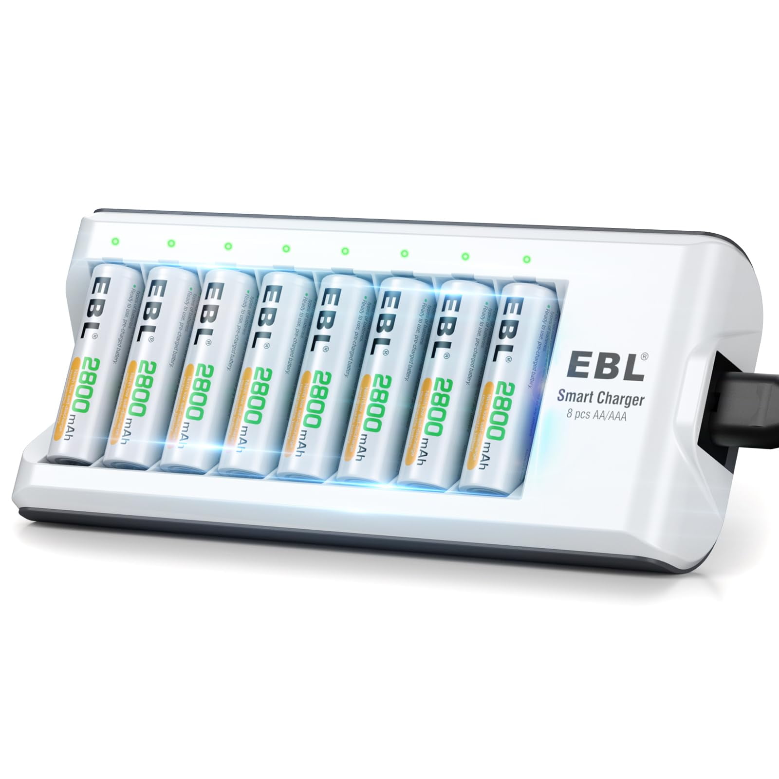Baterías Recargables Y Cargador Ebl 2800 Mah Aa, Paquete De 8