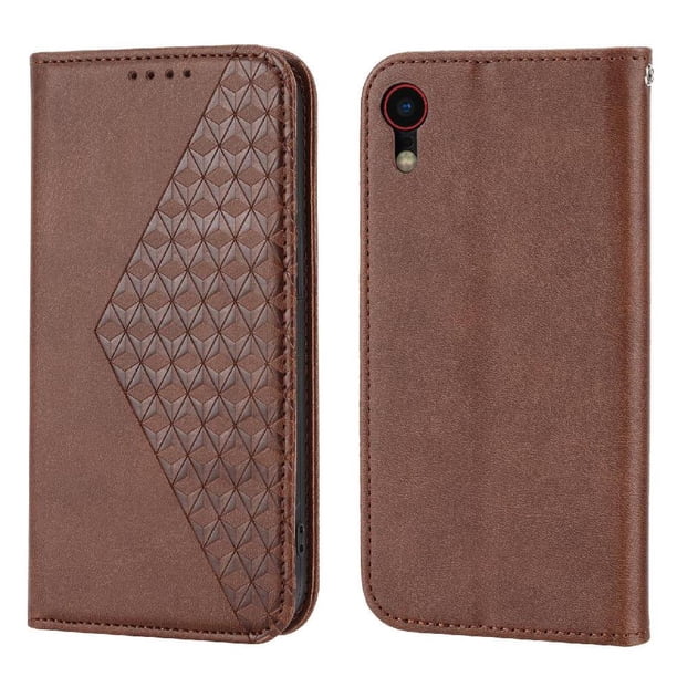 Funda Flip FOXDOCK para iPhone XR , Estilo Billetera con Diseño Rombo, Correa de Mano y Soporte, Uso Diario