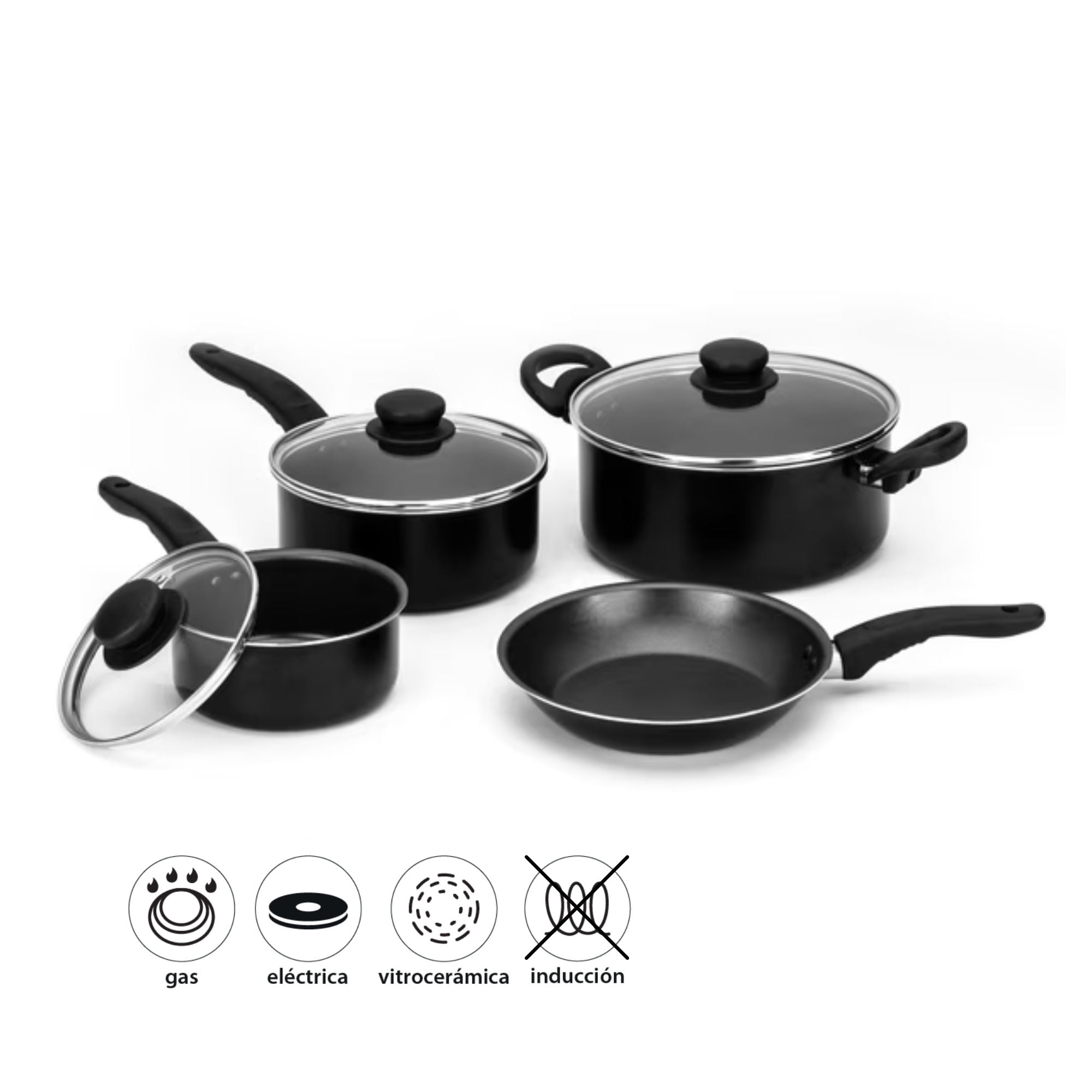 Haus - Batería De Cocina Aluminio 7 Piezas Color Negro