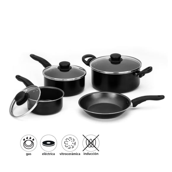 Batería de Cocina Aluminio 7 Piezas Color Negro, 1 Un