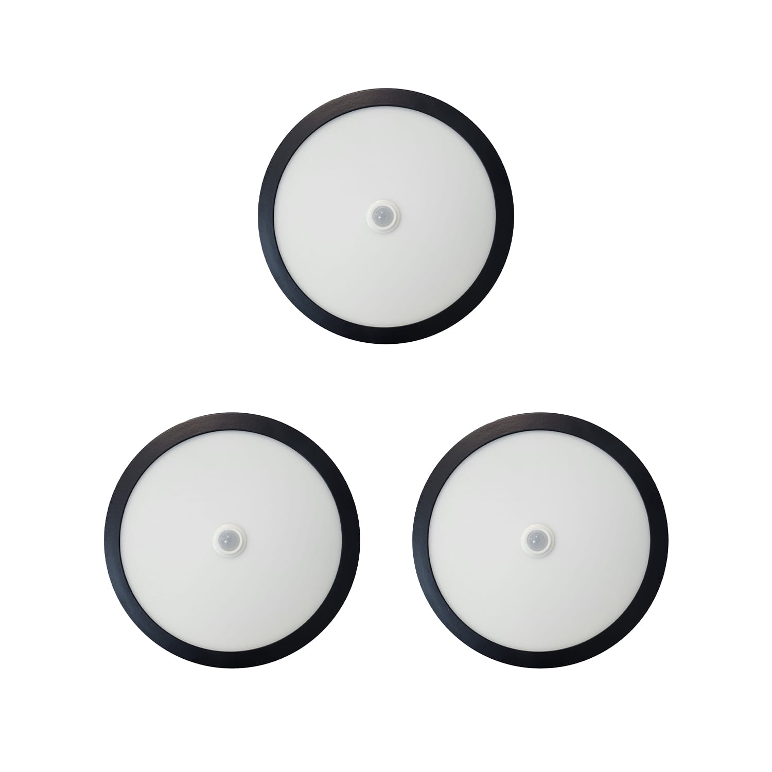 Hbled - Pack 3 Panel Redondo Led Eco Sobrepuesto Negro Con Sensor 12w Cálido