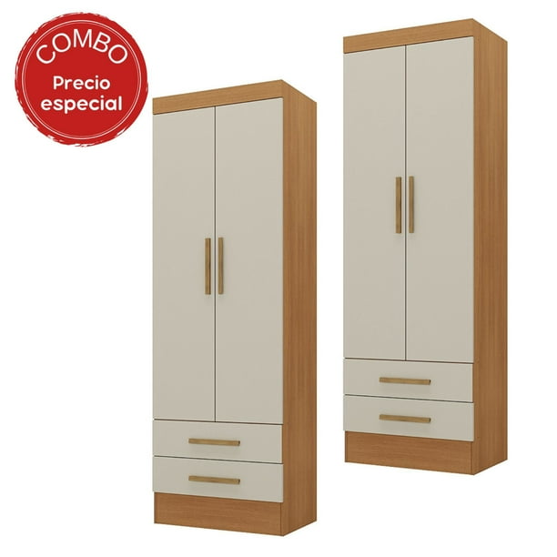 Combo 2 Clóset 2 Puertas 2 Cajones Ro22Ciof Mdp Canela - Blanco Off White
