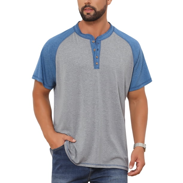 INSPIRE CHIC Conjunto Camiseta Henley de Hombre con Mangas Raglán Retro de Bloque de Color de Manga Corta con Botones M Gris Claro