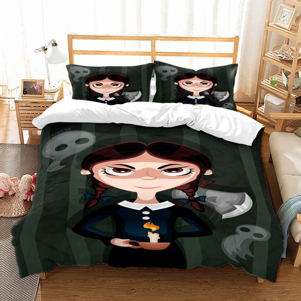 Wednesday 3 Pcs Comforter Set with 2 Pillowcases,Wednesday_Addams Bedding Set Sheet Set for Kids Adults,All Season Lightweight
