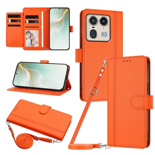 Funda Cartera para Motorola Edge 50 Ultra 5G con Bolsillo para Billetes, Naranja
