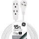 thumbnail image 1 of Cable de extensión GE de 3 salidas, 15 pies, plano con múltiples enchufes, blanco, 1 of 7