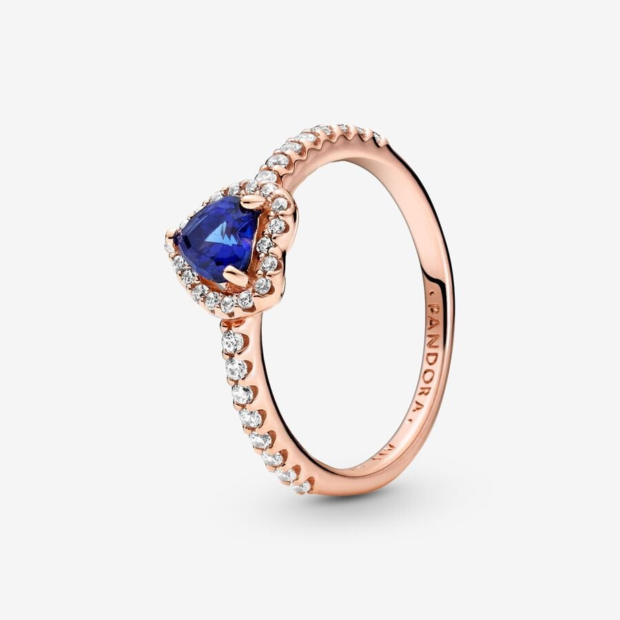Anillo Pandora Corazón Elevado Azul Brillante