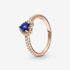Anillo Pandora Corazón Elevado Azul Brillante