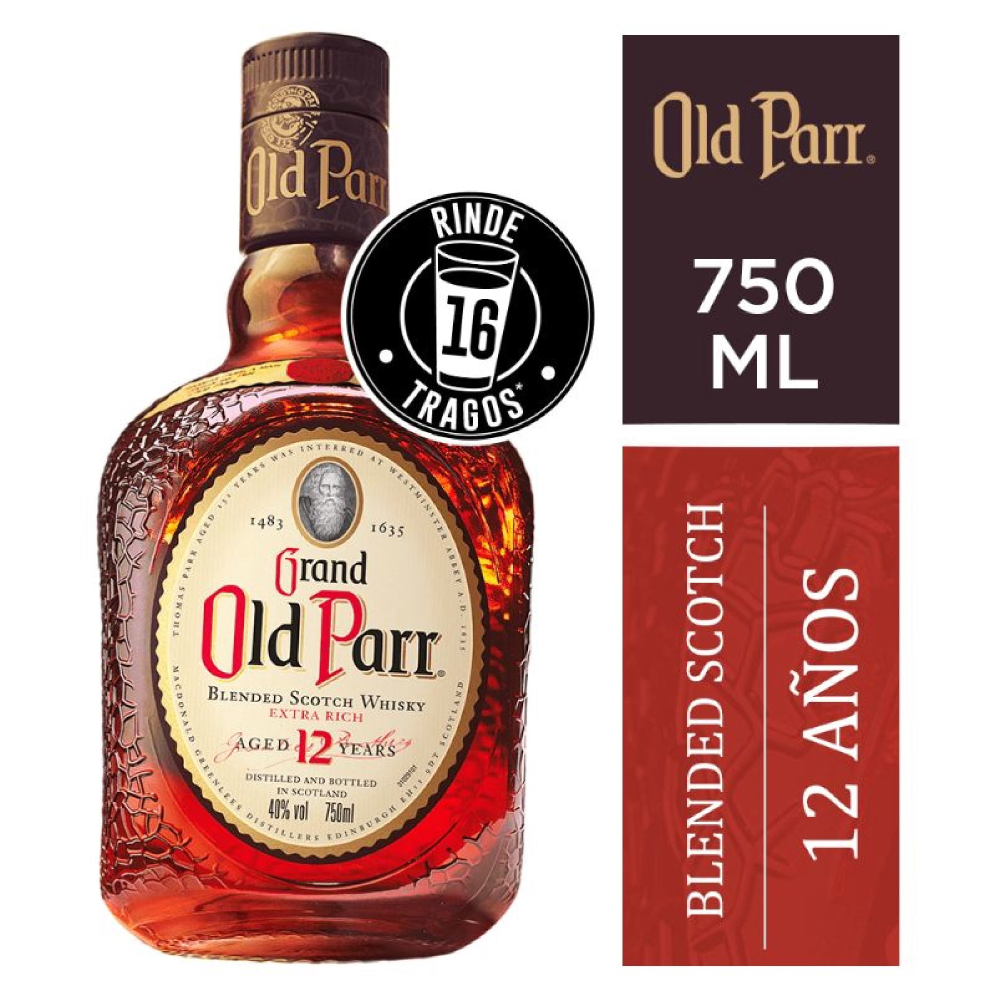 Whisky Blended Scotch 12 Años 40° Botella 750 ml Old Parr