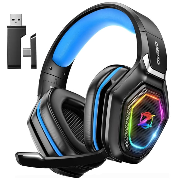 Auriculares para juegos Ozeino inalámbricos de 2,4 GHz con micrófono plegable para PS5/PS4/PC