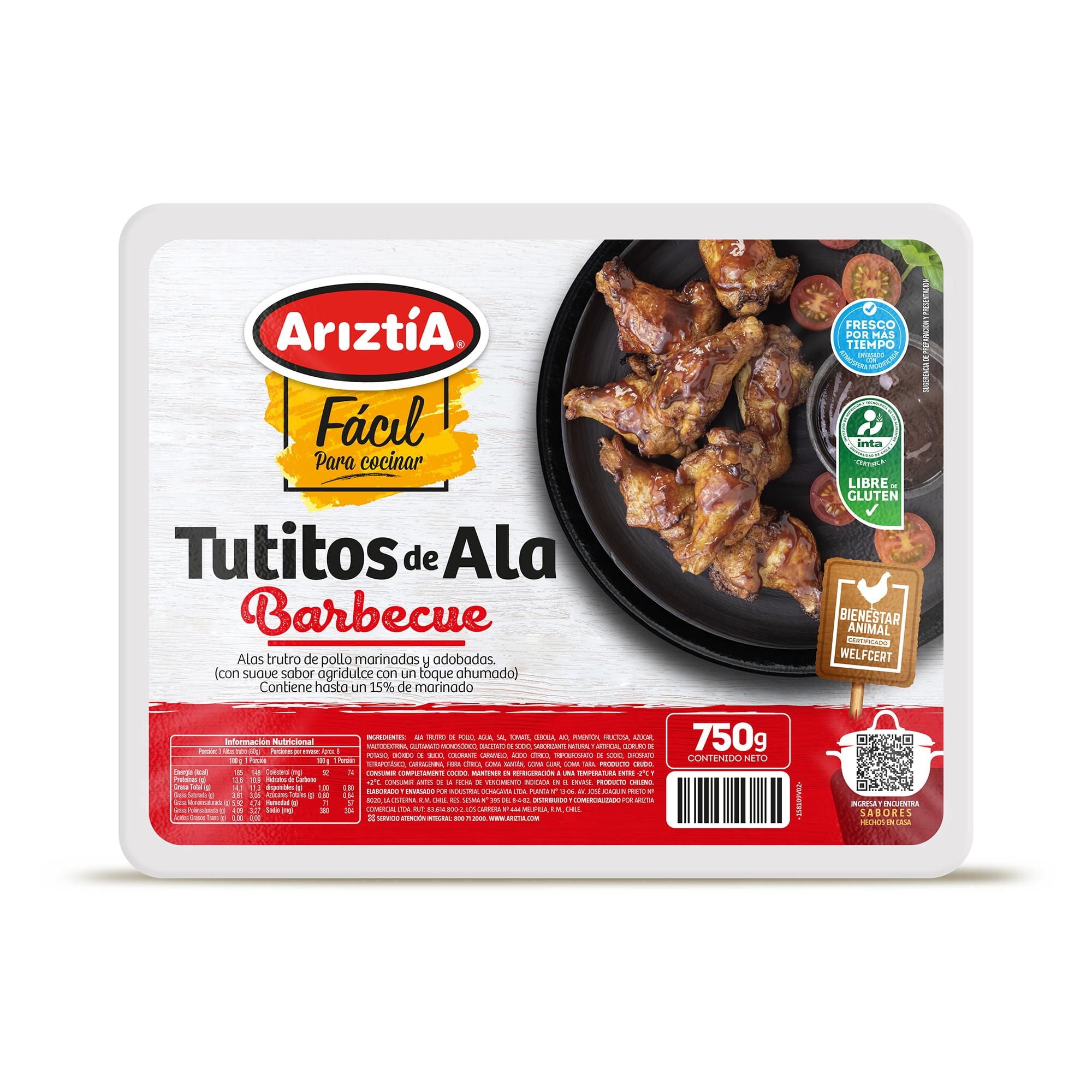 Pollo Alitas Barbecue Envasadas 750 g Ariztia