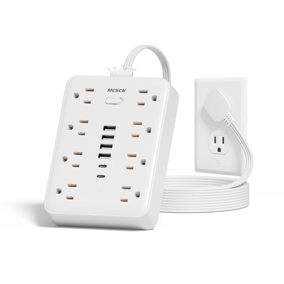 Regleta MCSCN 4,5 m 8 tomacorrientes y 6 puertos USB blanca