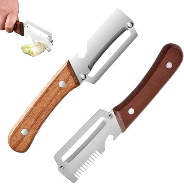 Pelador verduras cuchilla cero flexión mango madera abridor botellas integrado resistencia