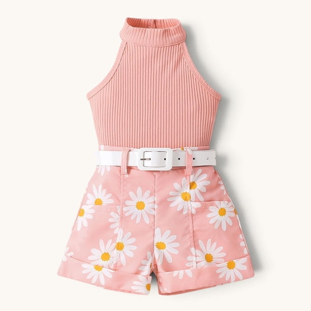 Conjunto De Polera Manga Corta + Short Para Niñas Primavera Verano