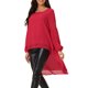 thumbnail image 4 of INSPIRE CHIC Blusas asimétricas de gasa casuales elegantes para mujer con mangas largas de linterna y cuello redondo L Rojo oscuro, 4 of 6
