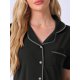 thumbnail image 5 of INSPIRE CHIC Conjunto de Pijama para Mujer con Manga Corta, Camisa Abotonada con Ribete en Contraste y Pantalones Largos, Talla 2XL Negro, 5 of 6