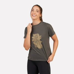 Polera Manga Corta Mujer Flora Gris Atakama Outdoor