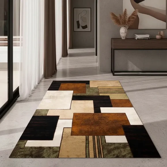Alfombra Pasillera 3d Decorativa W.m G Moderna 1.8 M 60 Cm Cuadro Café
