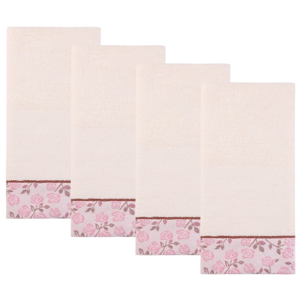 REGALWOVEN Toallas de Mano de Algodón Puro con Bordado Floral de Rosas, 29" x 13" Toallas Absorbentes de Secado Rápido para Baño, Decoración del Hogar Rosa 4pk