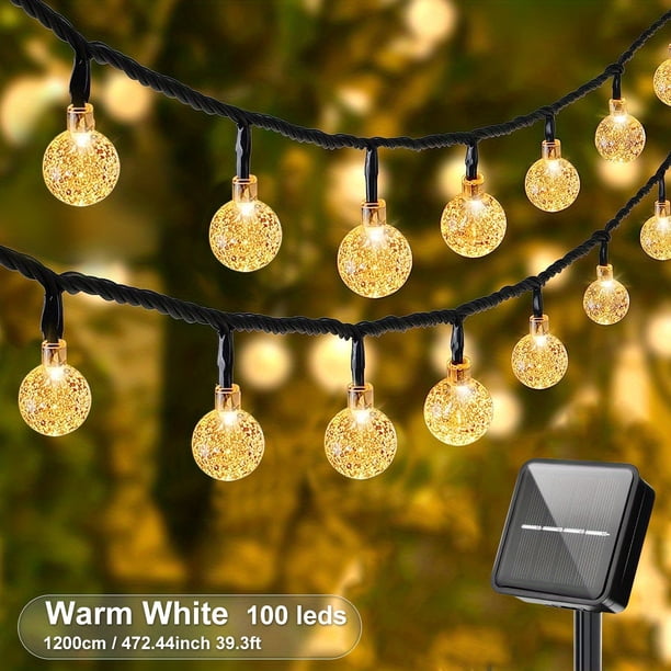 1 Packs 64FT 100 LEDs IP65 Crystal Globe Solar String Lights, Outdoor Waterproof Solar Outdoor Lights, With 8 Lighting Modes, Halloween Decorations Lights Outdoor, For Garden Tree Patio Party Christma