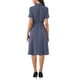 thumbnail image 3 of INSPIRE CHIC Vestido de trabajo a rayas para mujer con cuello de solapa, cintura con lazo, botones, manga corta, largo casual, talla S, azul oscuro, 3 of 6