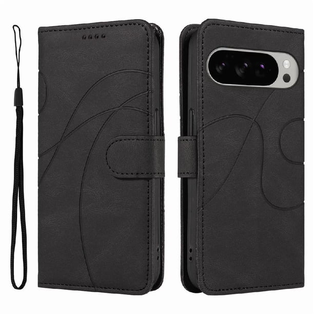 Funda tipo cartera con tapa para Google Pixel 9 Pro XL con tarjetero, soporte y cubierta magnética Negro