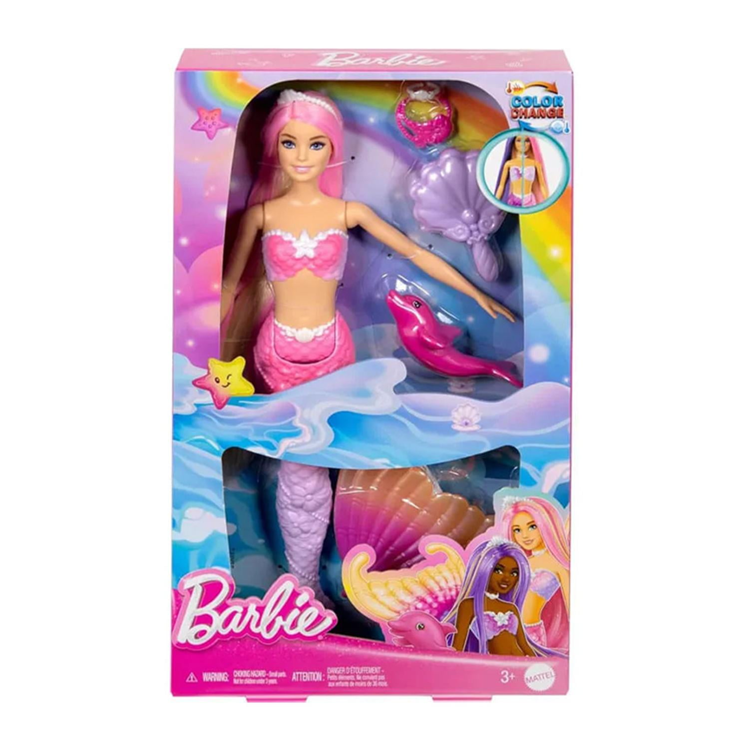 Muñeca Barbie Fantasía Sirenas Colores Mágicos Cabello Rosa