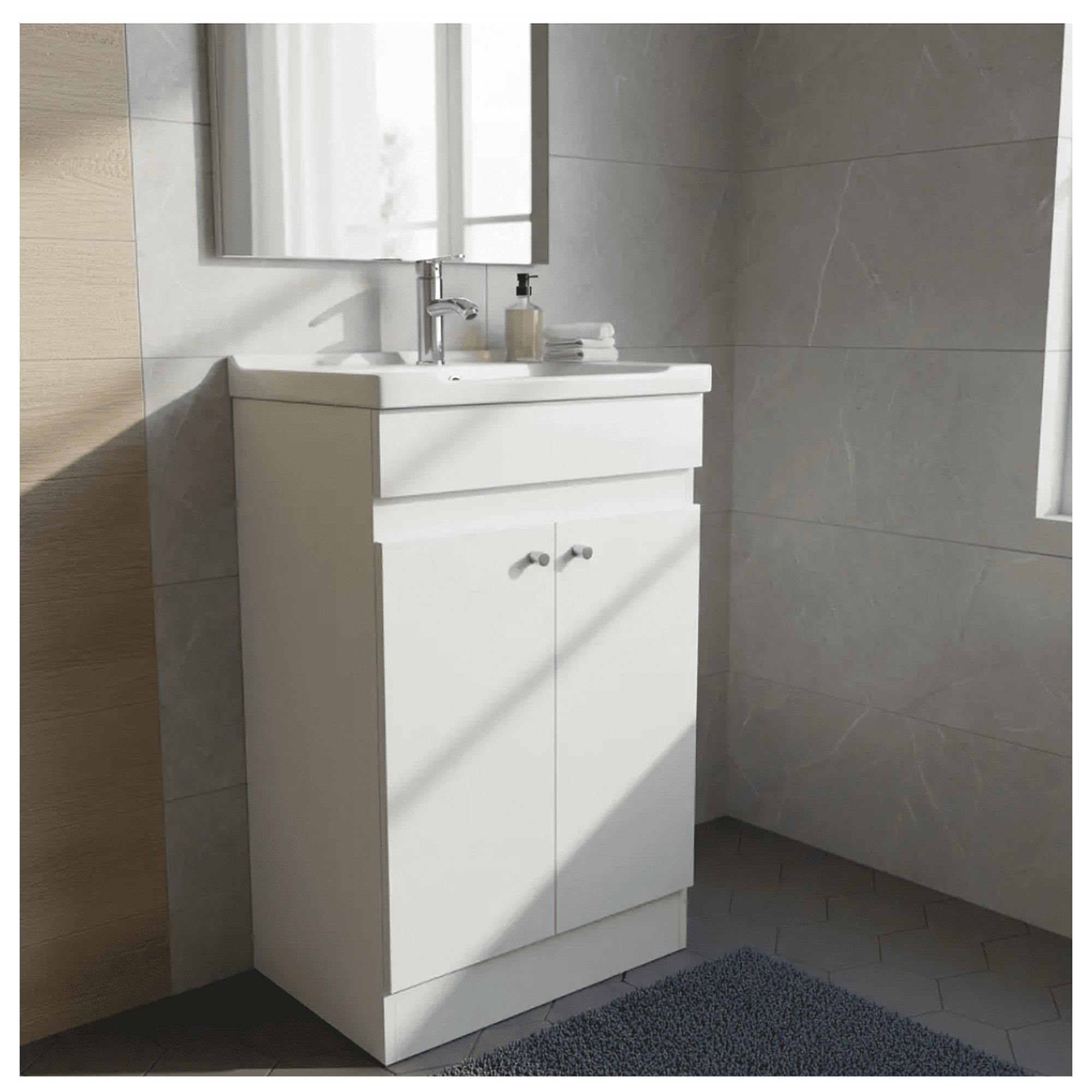 Modern Space - Mueble Vanitorio 50x40 Cm Blanco Con Lavamanos Y Grifería ¡listo Para Instalar!