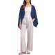 thumbnail image 2 of Cárdigan de Lino para Mujer Primavera Verano 3/4 Mangas Abiertas Frente Suelto Cubiertas Ligeras Saco S Azul Oscuro, 2 of 5