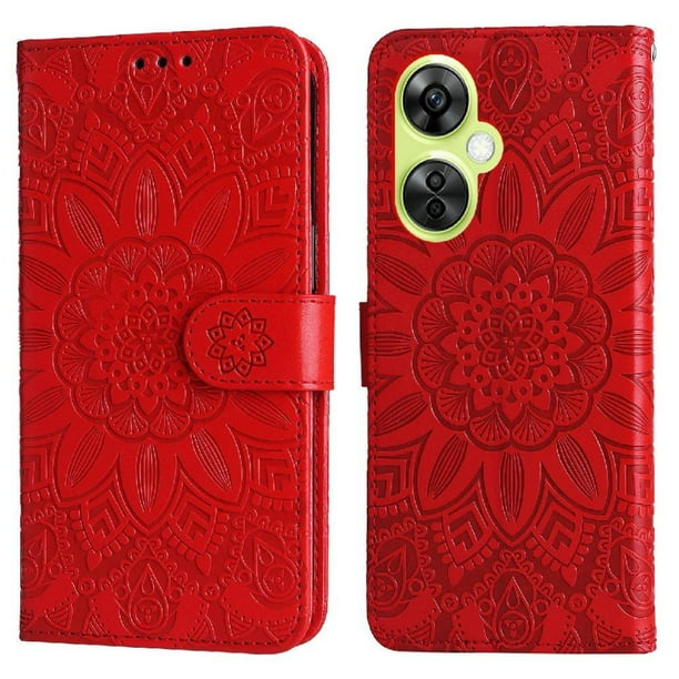 Funda tipo cartera FOXDOCK para OnePlus Nord CE 3 Lite , diseño girasol en relieve, cuero PU, cierre magnético, soporte y tarjetero