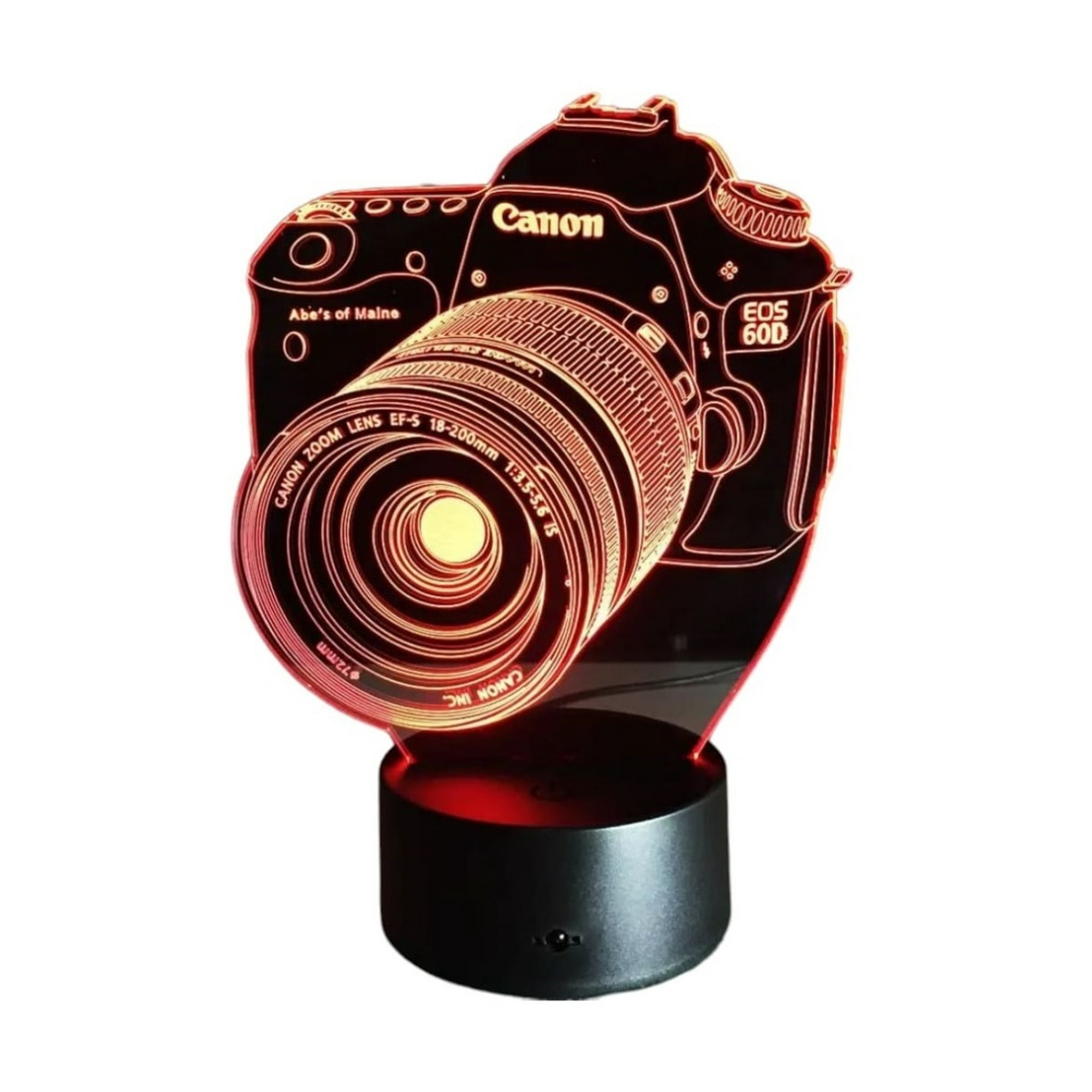 Lelumania - Lampara Ilusion 3d Cámara Canon De 7 Colores, Base Touch