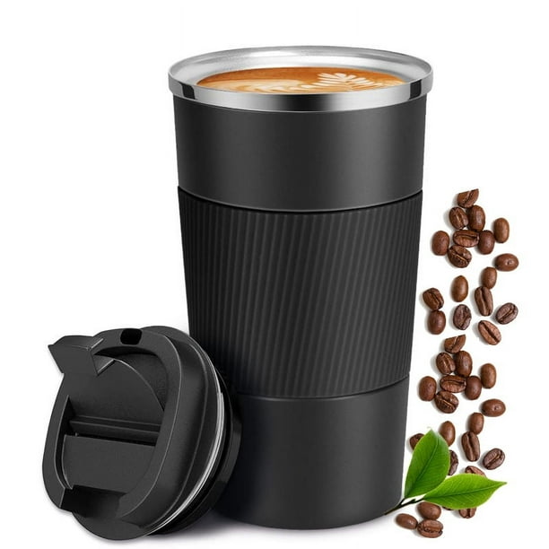 VasoTermico Portátil doble capa acero inoxidable café 380ml Negro