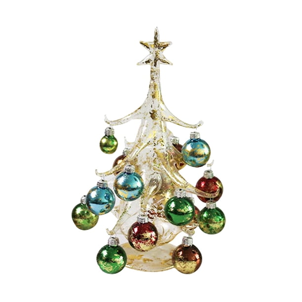Pequeño árbol de Navidad de cristal con colgante, decoración navideña, estatua de cristal para escritorio, decoración del hogar, recuerdo coleccionabl Amarillo