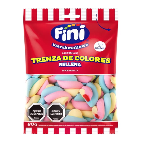 Marshmallows Trenza Colores Rellena 80 g, 80 g