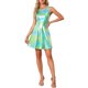 thumbnail image 2 of INSPIRE CHIC Vestido de Mujer Sin Mangas Cintura Alta Brillante Ajustado y Acampanado Mini Vestido Verde Brillante M, 2 of 6