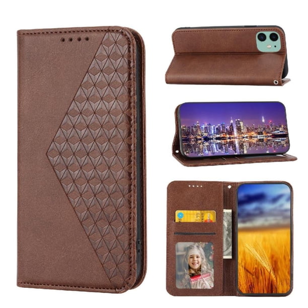 Funda Flip FOXDOCK para iPhone 11 Pro Max , Estilo Billetera con Diseño Rombo, Correa de Mano y Soporte, Uso Diario